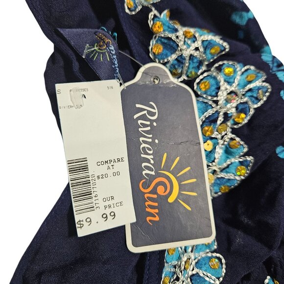 Riviera Sun Boho Blue Embroidered Sleeveless Dress Free Plus Size Sundress Midi - Picture 5 of 9